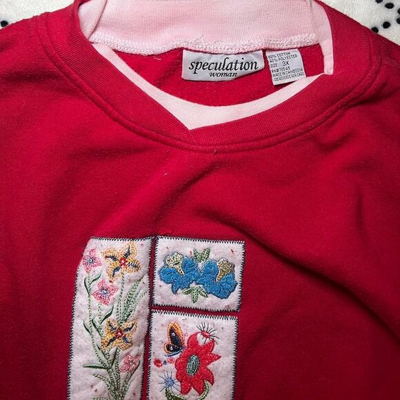 Red vintage embroidered flower crewneck - Picture 3 of 5